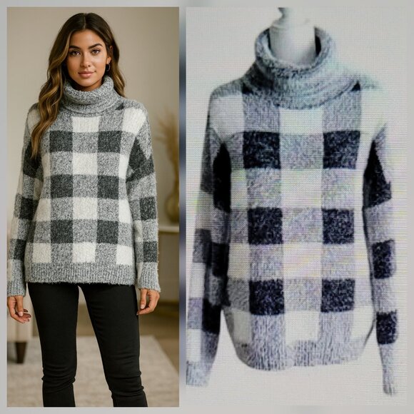 Kut from the Kloth Evea Buffalo Plaid Plush Over-sized Turtleneck Sweater - Picture 2 of 10